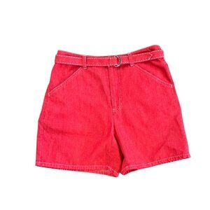 Vintage Lizwear Jeans Red Belted Western High Waisted Shorts Size 4